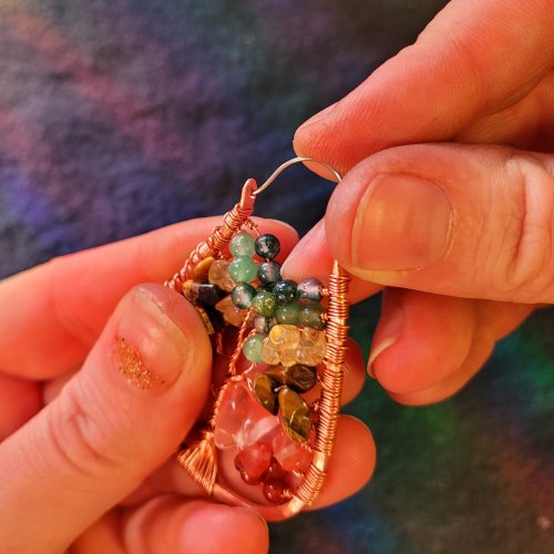 Jennifer Brooks's Rainbow Autumn Tree Earrings - , Contemporary Wire Jewelry, Dapping, Dapping Jewelry, How To Punch Holes, Hole Punching, Punch A Hole, Lashing, Wire Lashing, , tree of life earrings